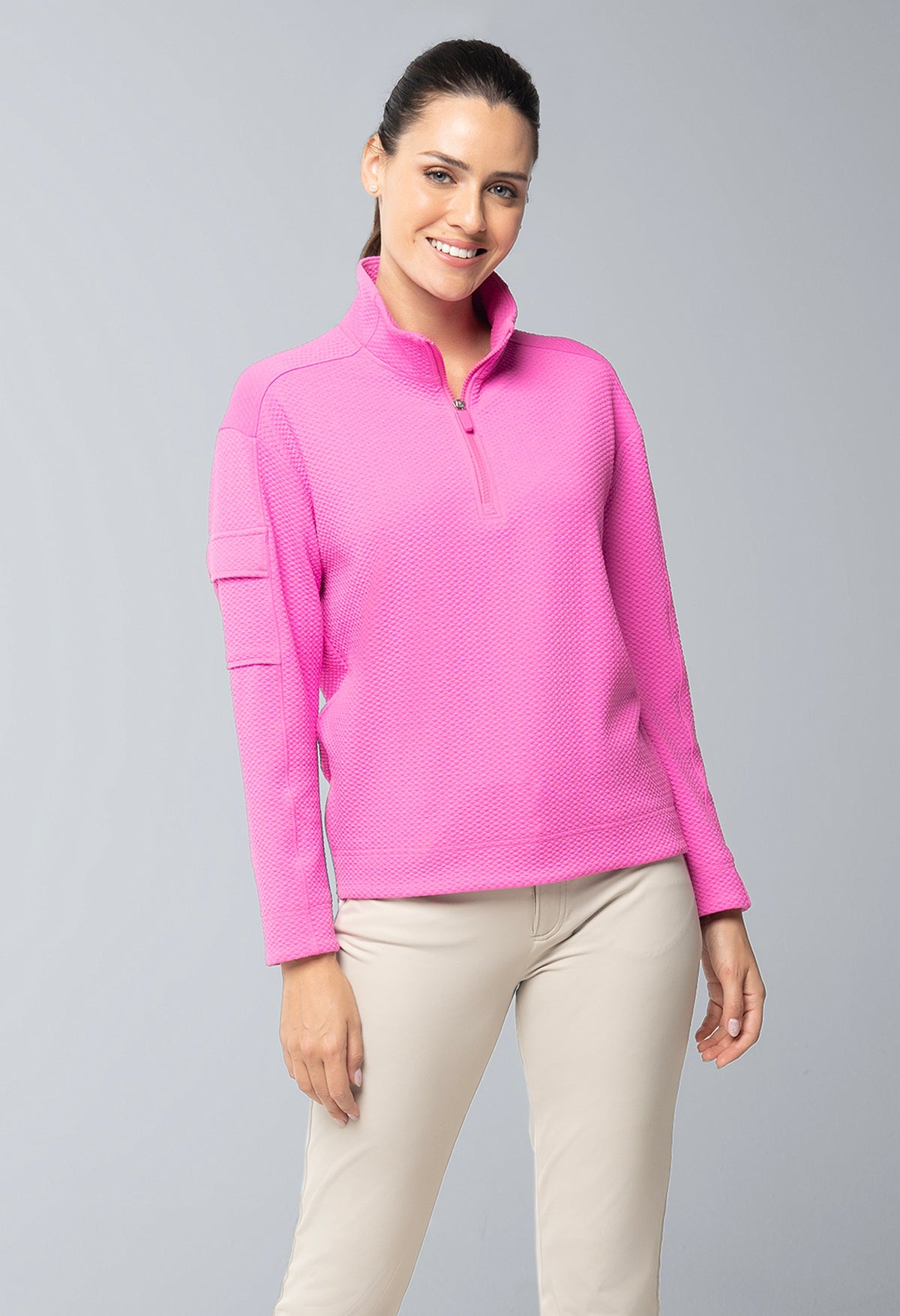 Solid Popcorn Stitch 1/4 Zip Pullover - 42000